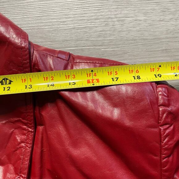 Vintage GIII G3 Red Double Breasted Long Genuine Leather Jacket Coat Size Medium - Picture 9 of 10